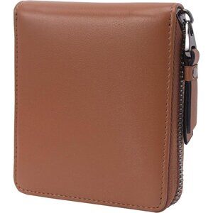 Men's Bifold Leather Dark Brown Wallets Card Slot Secure Zipper Closure Style